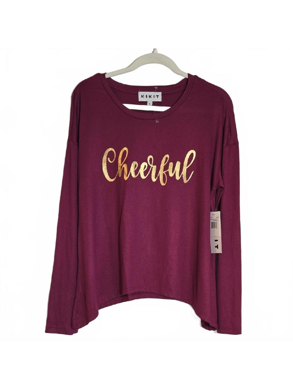 New Kikit Mulberry Purple 'Cheerful' Long Sleeve Knit Shirt Size Large